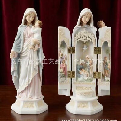 跨境新品Nativity Triptych Statue玛丽三联雕像