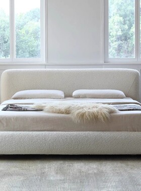 意式极简Porada布艺床羊羔绒大白双人床侘寂风别墅主卧软包落地床