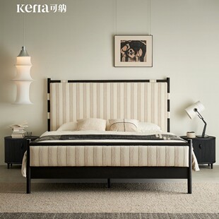 Kena可纳/雪酥橡木实木床法式1米8双人主卧大床高脚布艺软包靠背Z
