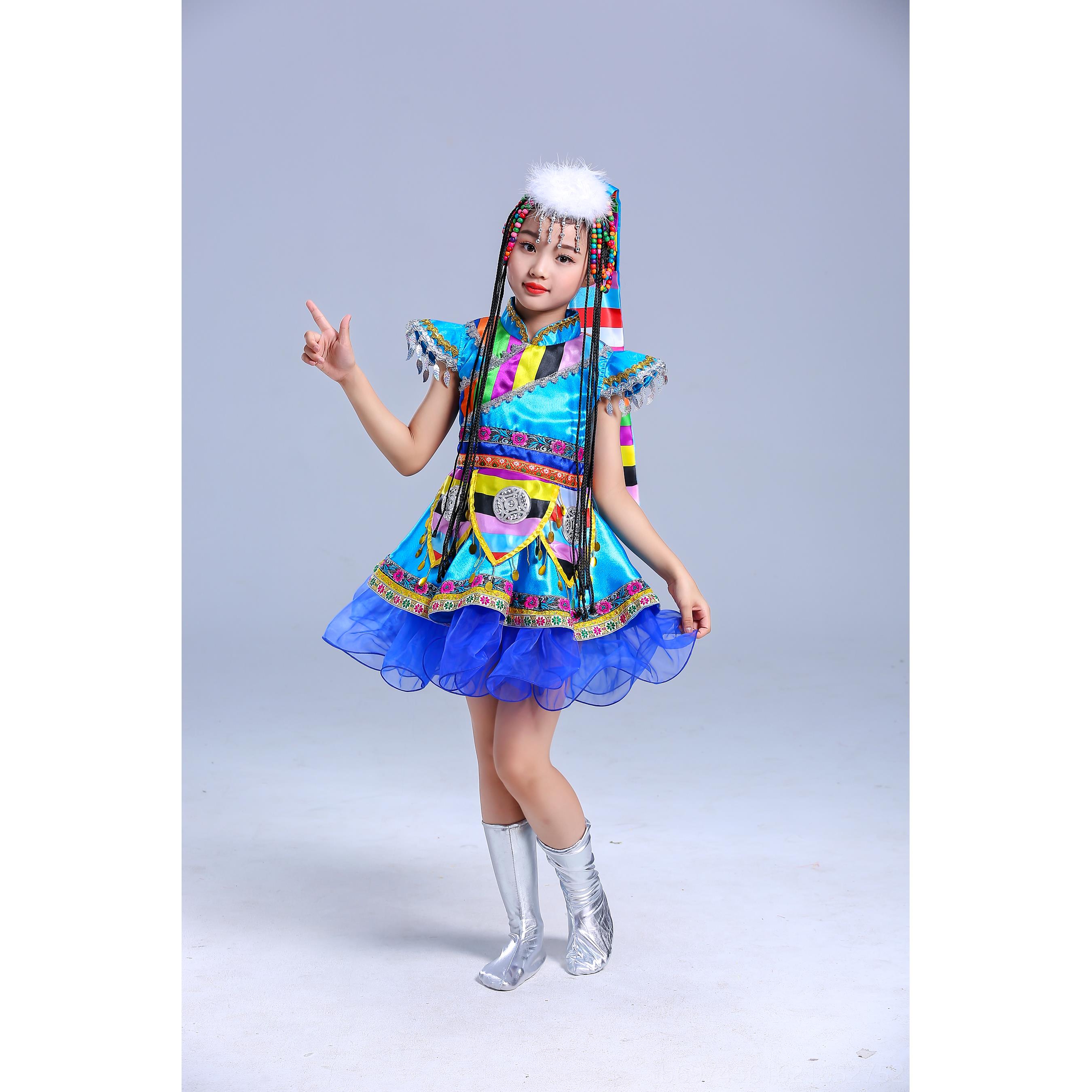 新款儿童藏族演出小生幼儿园表演服学水袖舞服装蒙古服女童走秀蹈