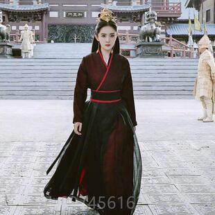 新款中国风古装女武服侠演表演扶摇同款黑色春款汉服齐腰交领侠客