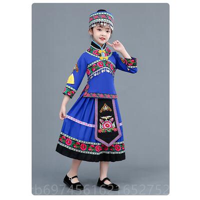 新款童阿昌族民族服装舞蹈服土族唱表儿演儿服装幼园合阿昌族舞台