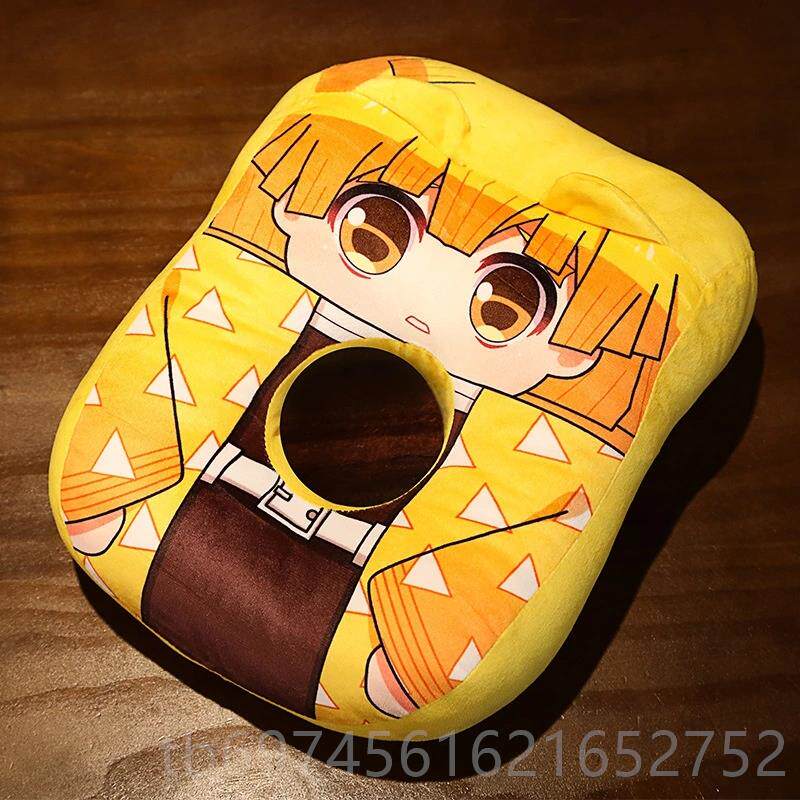 新款动漫周边鬼灭之刃豆炭治子郎善逸毛绒玩具午睡枕抱枕垫祢公坐