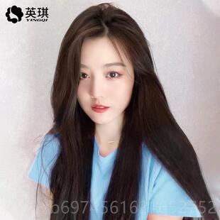 新款英琪蕾假发女长发递针丸中分长直发可扎子头真发丝全真人发全