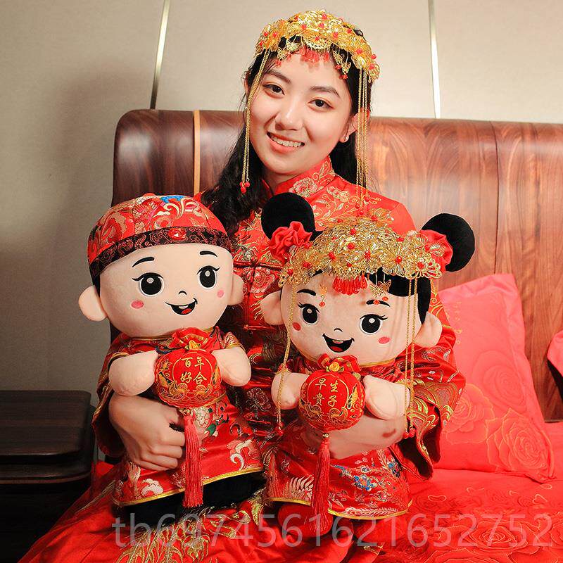 新款中式床喜娃娃一房对偶结婚情侣玩新婚礼物婚婚压庆床上公仔送