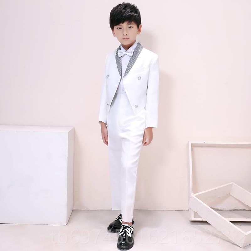 新款儿童红主礼服男燕尾服男孩持婚礼魔术色指挥钢琴演童出服韩版