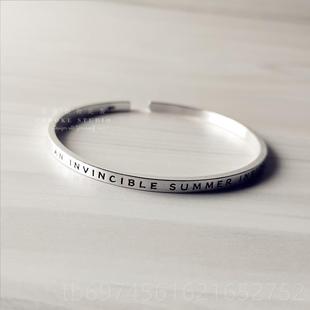 女款 92纯细银细环窄版 镯子定制手简单开口银镯5205 刻字手镯 新款