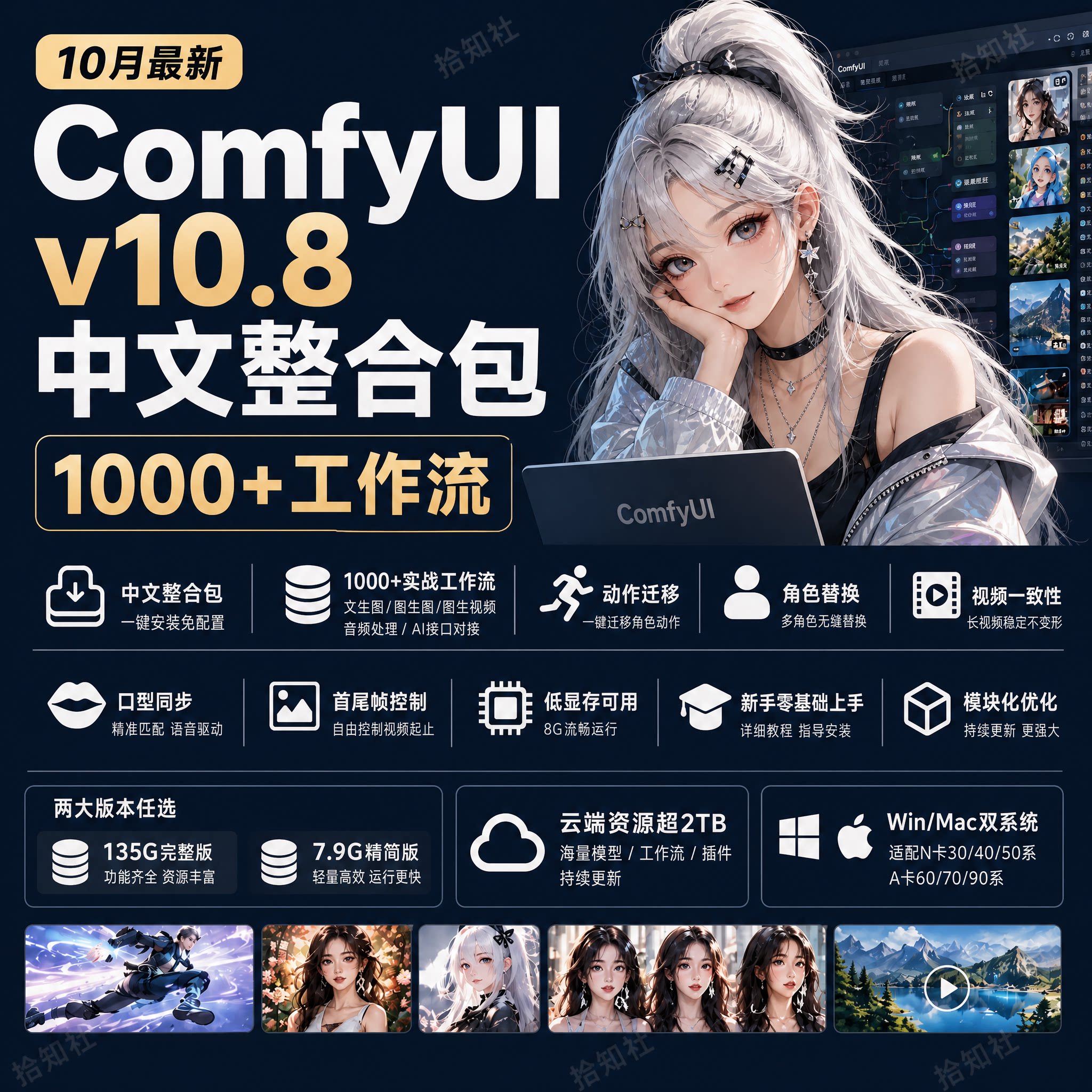 ComfyUI v10.8 中文整合包 1000 + 工作流 AI 绘画工作流素材
