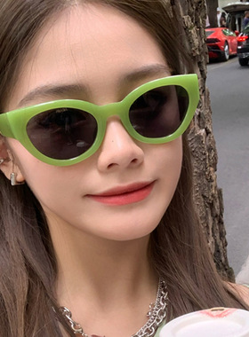 港风复古绿色墨镜女个性椭圆形北美拽姐眼镜夏季防晒高级感太阳镜