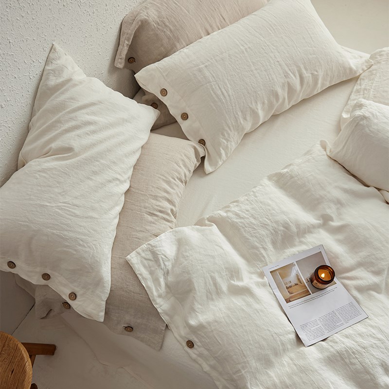 纯汉麻单品 被套床单枕套单件 简约纽扣款雨露麻亚麻汉麻床上用品