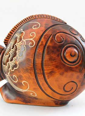 美木传奇富贵鱼大号存钱罐木雕可爱储蓄罐创意招财吉祥摆件