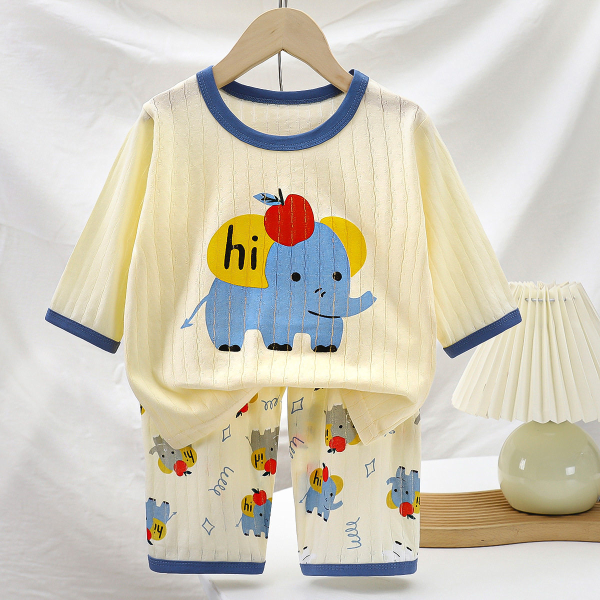儿童家居服套装纯棉夏款男童睡衣夏季七分袖两件套女童空调服童装