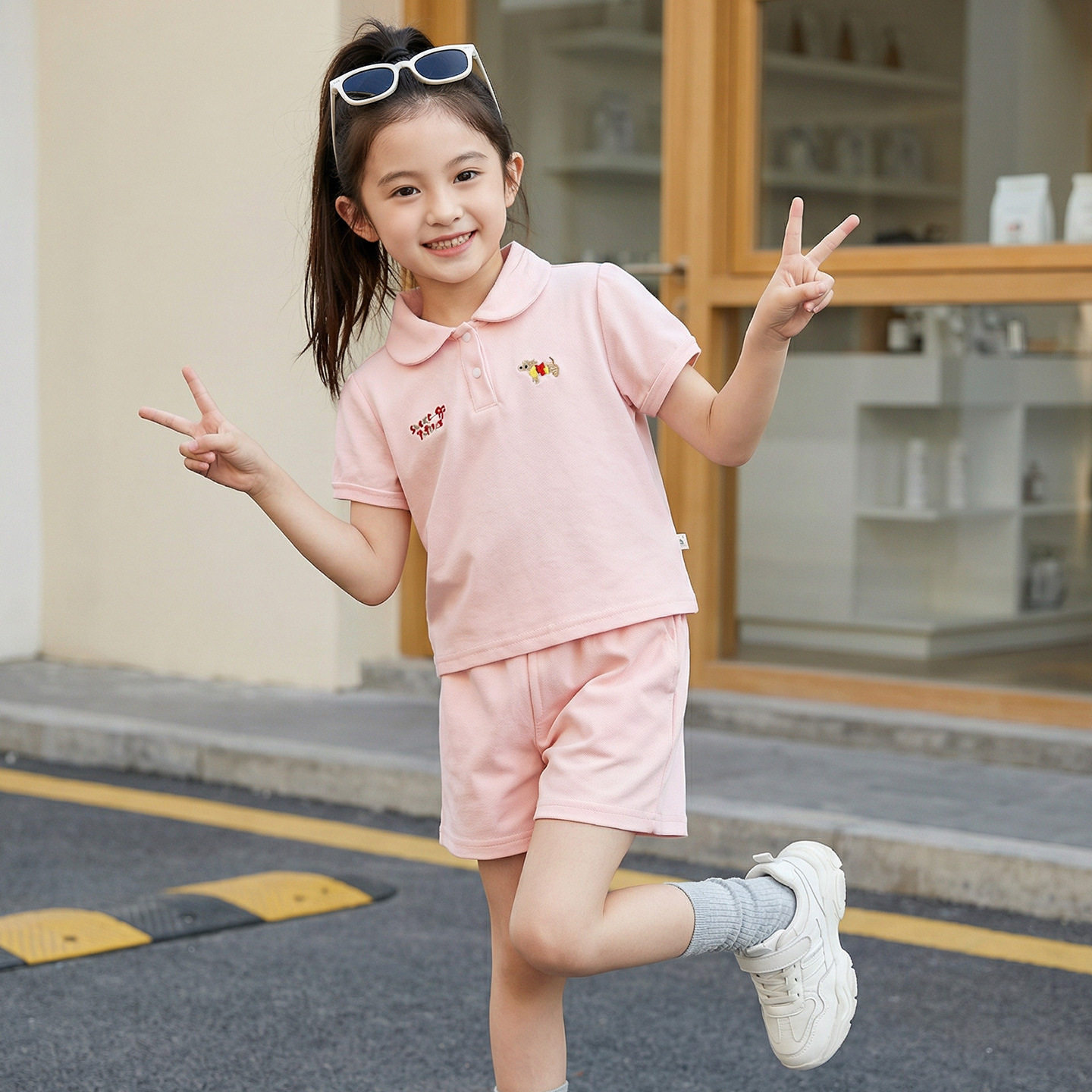 女童短袖套装夏装新款T恤洋气儿童装polo衫女孩刺绣夏季童装