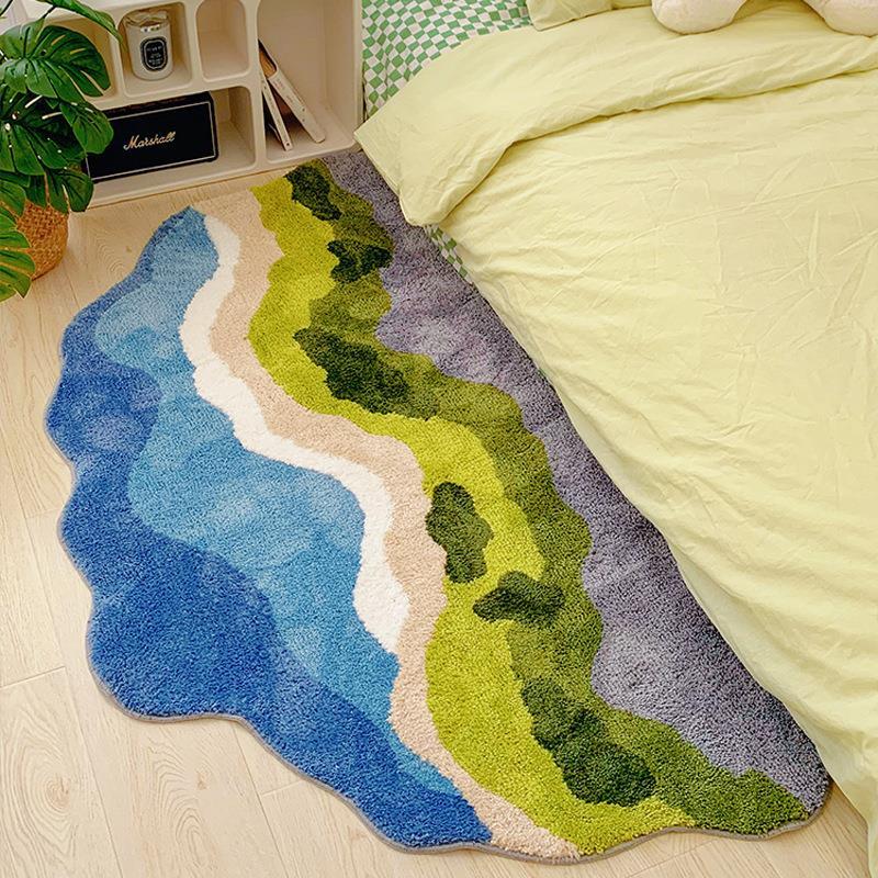 ins风绿植苔藓地毯全铺卧室装饰床边毯家用防滑沙发毯植绒地毯