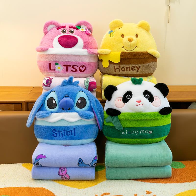 动漫卡通靠垫熊猫抱枕毯子沙发客厅办公室睡觉午睡被子车载空调被