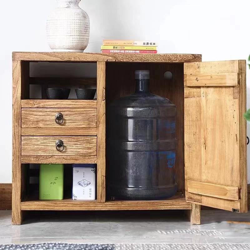 新中式风化实木茶水柜原木餐边置物台老榆木实木家具墙边柜储物柜