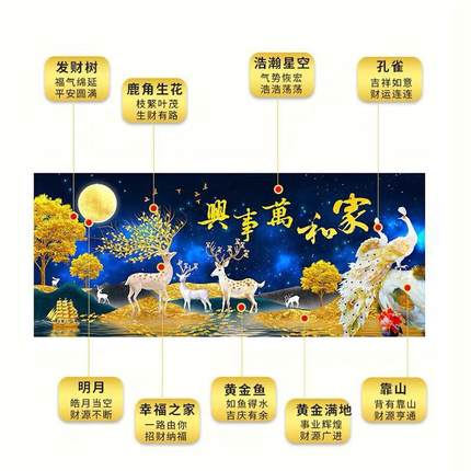 2021钻石画满钻家和万事兴孔雀麋鹿卧室5d点贴钻十字绣钻石绣客厅