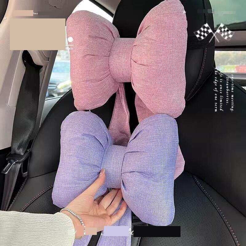 汽车头枕紫色护颈枕蝴蝶结车靠枕颈枕网红款车用枕头车载颈椎车枕