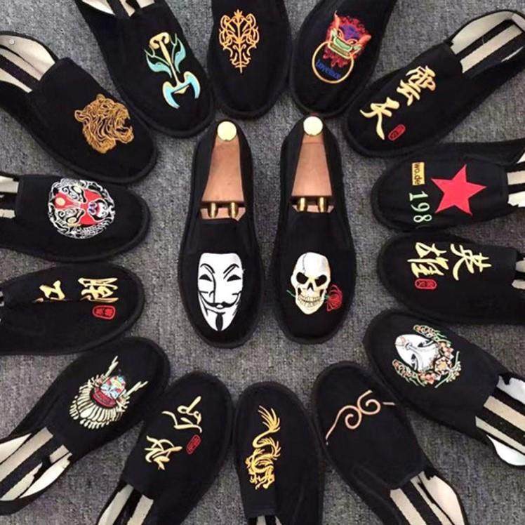 盖世英雄豆豆鞋刺绣手工布鞋男款休闲精神小伙耐磨透气帆布社会鞋