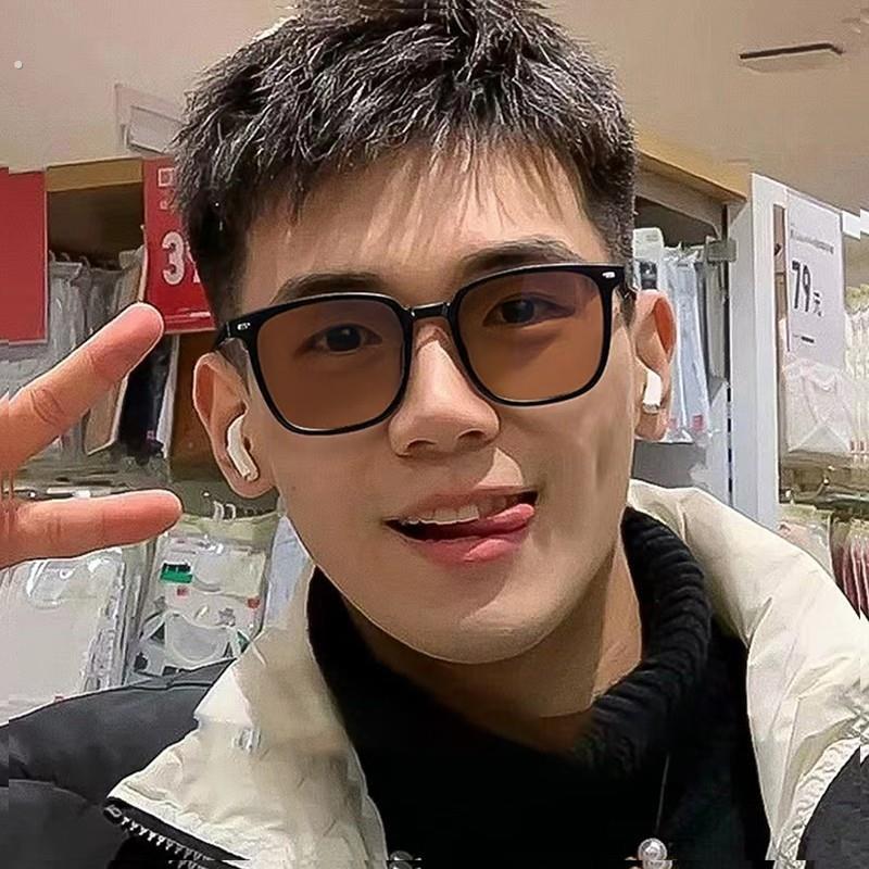 黑框茶色近视太阳眼镜男款潮高级感大脸变色太阳眼镜男开车防可配