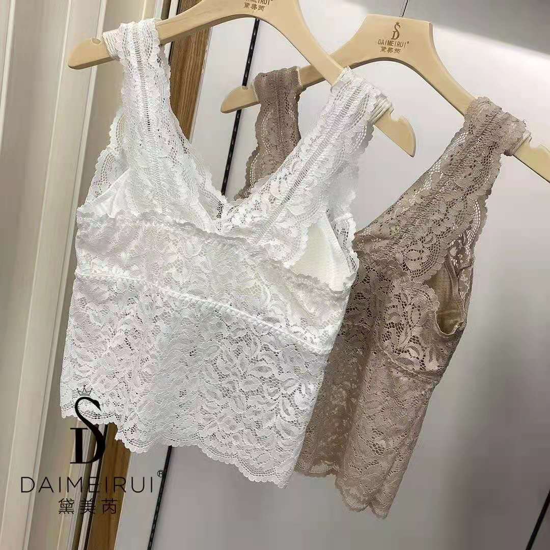 蕾丝中长款女宽肩吊带背心薄款乳胶垫裹胸美背一体内搭内衣