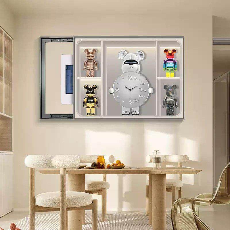 暴力熊电表箱带钟表装饰画 画现代简约客厅时钟壁画 画电闸箱遮挡