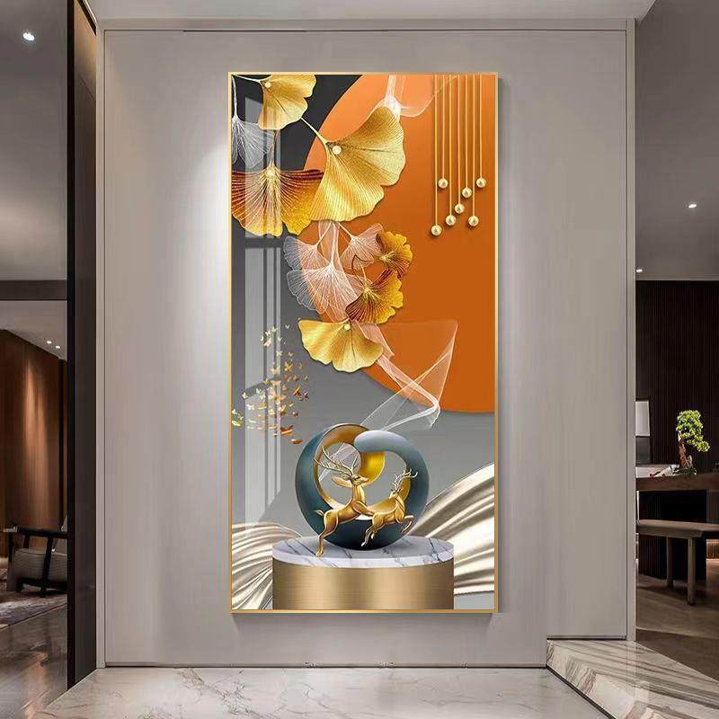 新款玄关装饰画5d立体现代简约大气墙布水晶走廊挂画轻奢高级画