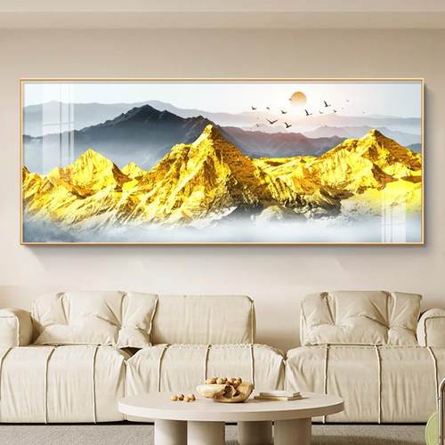 新款整张大气客厅装饰挂画现代简约沙发背景墙山水横版办公室壁画