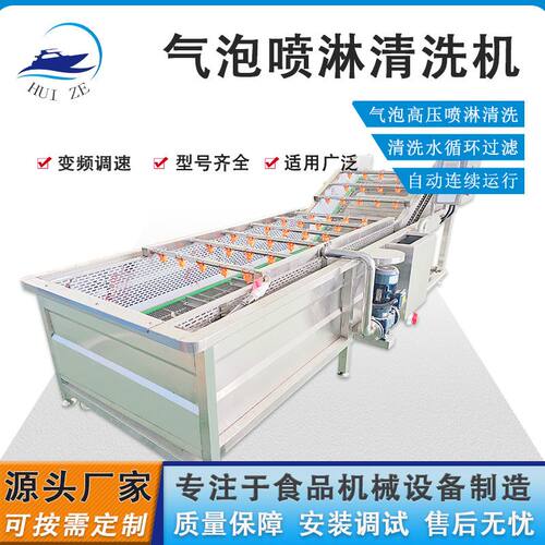 多功能水果大叶蔬菜喷淋式去毛发清洗流水线工厂售竹笋气泡清洗机
