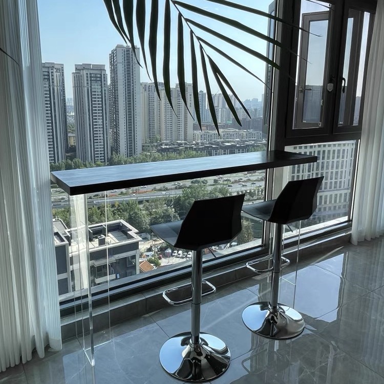 黑色实木亚克力吧台桌椅休闲高脚客厅沙发透明悬浮家用阳台长条桌