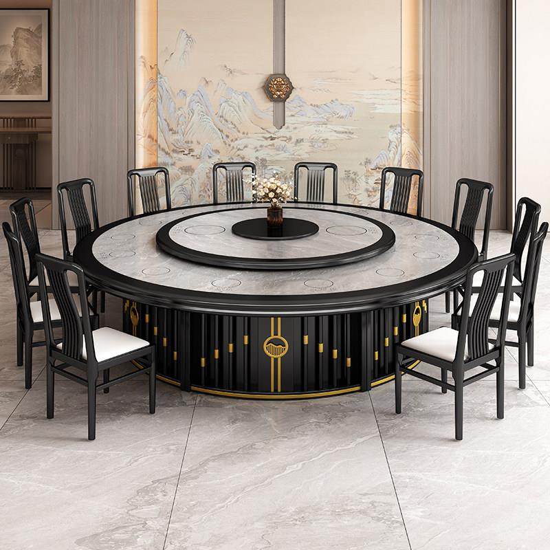 电动餐桌酒店大圆桌别墅火锅桌12人电磁炉带转盘新中式岩板实木桌,住宅家具,岩板餐桌,淘宝优惠券,粉丝福利购,淘宝优惠卷