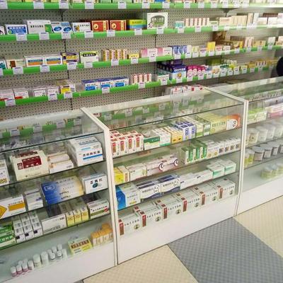 药房货架西药柜台药店玻璃柜台木质展示柜药品柜带锁中岛柜精品柜