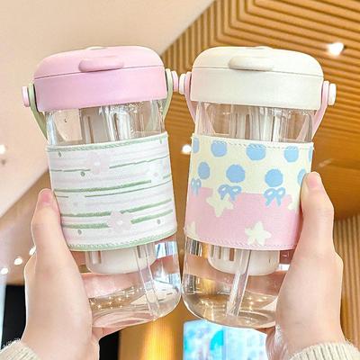 茶杯玻璃杯高硼硅耐热防烫单层加厚防摔水杯双饮吸管杯漂亮杯子女