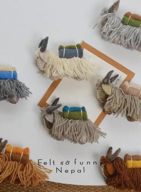 尼泊尔进口羊毛毡牦牛玩偶站立摆件可爱呆萌行李装饰创意手工礼物