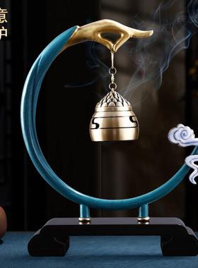 新中式禅意香炉摆件家用室内香薰炉茶道客厅玄关音响沉香工艺铜炉