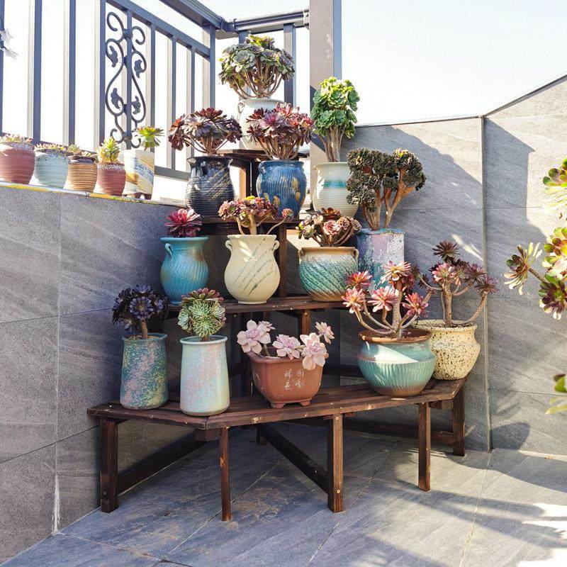 拐角户外阶梯式花架阳台转角实木多肉花盆架防腐木三角花架子墙角,住宅家具,花架/花几,淘宝优惠券,粉丝福利购,淘宝优惠卷