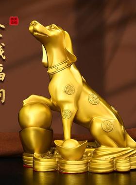纯黄铜狗摆件西北缺角生肖狗补角坐地生财家居客厅看门狗工艺礼品