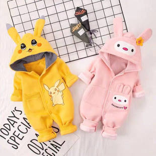 秋冬款宝宝衣服保暖加绒连体衣外出外套春秋婴儿长袖厚款外出爬服