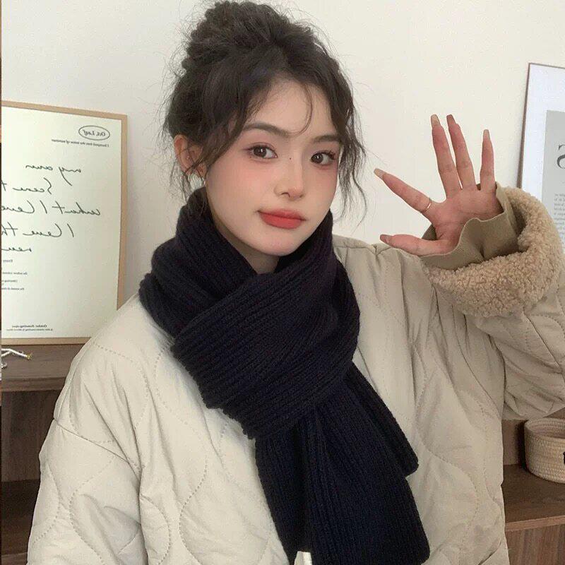 中国风针织围巾围脖女冬季保暖长方形纯色围巾学生时尚搭配韩版
