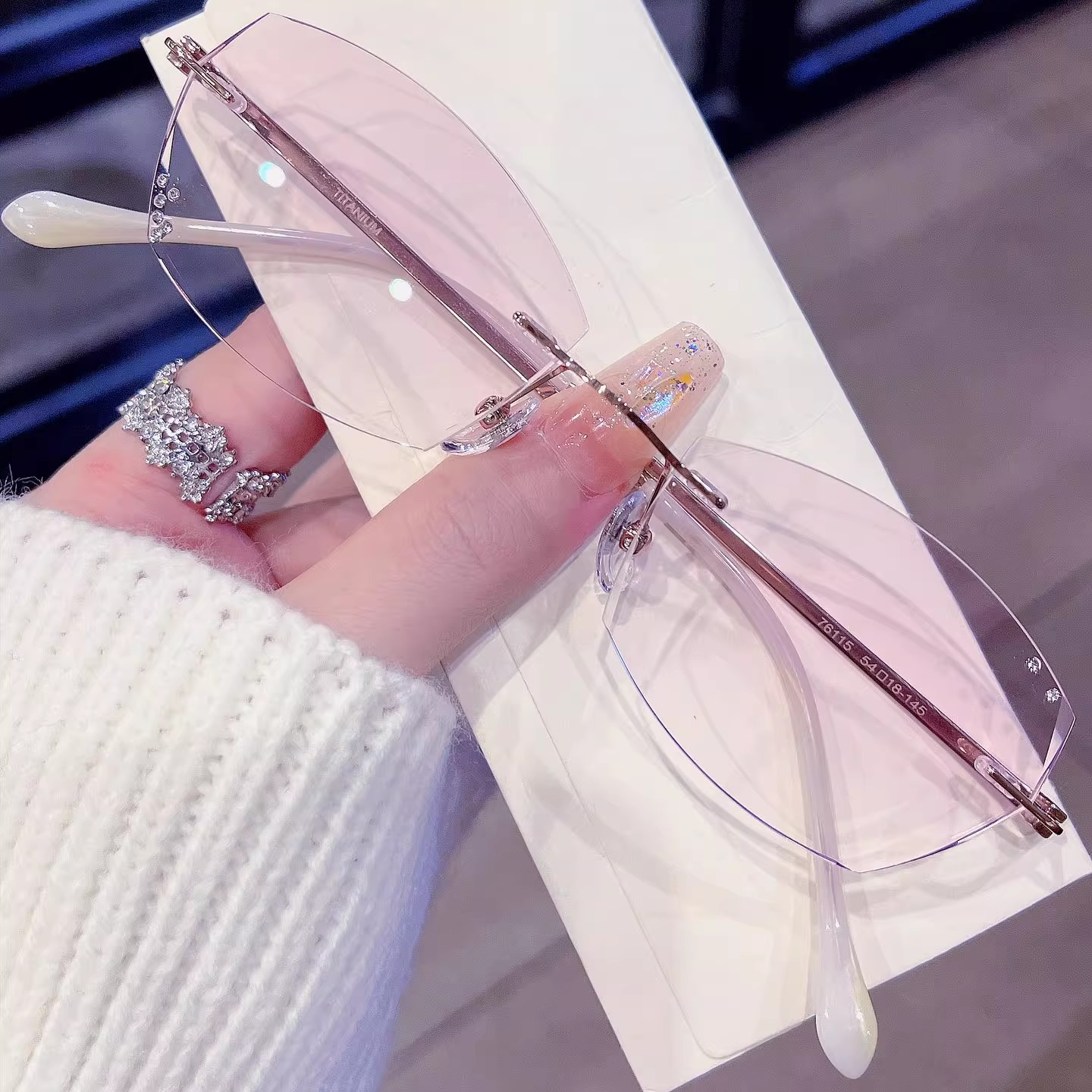 【素希】清风明月●钻石无框纯钛超轻时尚女款小众近视配眼镜精致