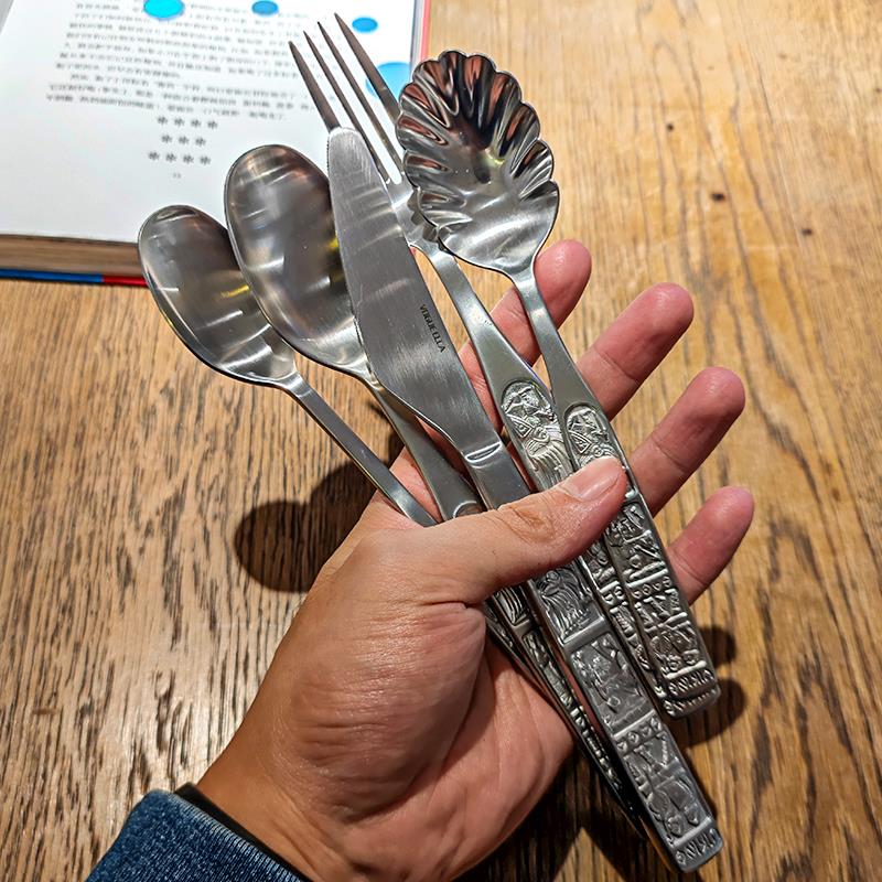 【用料厚实】经典罗马复古18/10不锈钢西餐刀叉勺套装吃饭勺喝汤