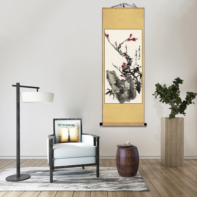 张大千兰花名家挂画装饰画卷轴卧室挂画景区卷轴花鸟字画丝绸礼品