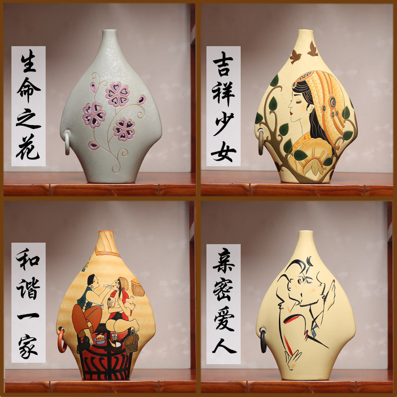 云南丽江少数民族特色纪念品手工装饰品陶瓷博古架玄关酒橱柜摆件