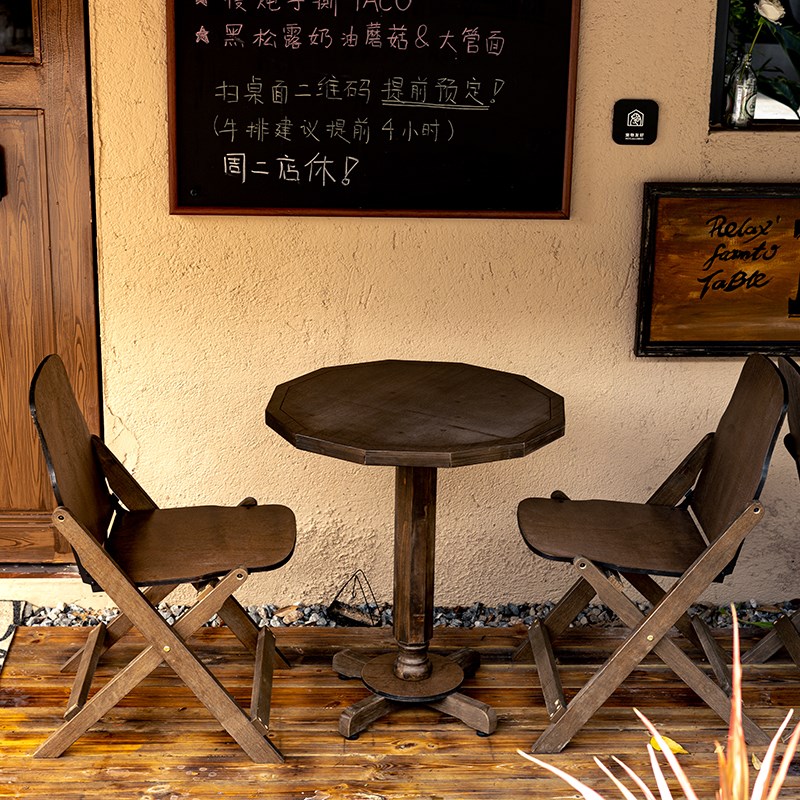 中古实木方桌圆桌子折叠靠背椅客厅阳台小户型家用餐桌咖啡桌茶几