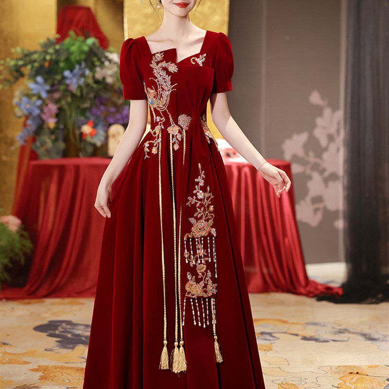 大码敬酒服新娘订婚礼服裙2025新款红色新中式回门服高级感结婚女