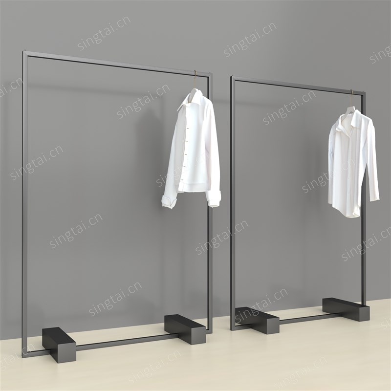 服装店探店不锈钢落地挂衣杆方管展示架衣服架子龙门架中岛架定制
