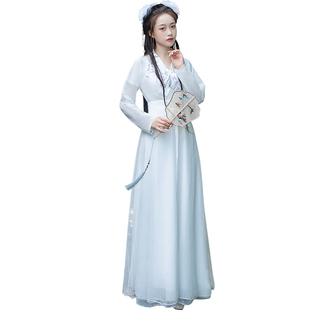汉服女古装仙气飘逸古风成人古典舞蹈服中国风齐腰交领长裙春秋款