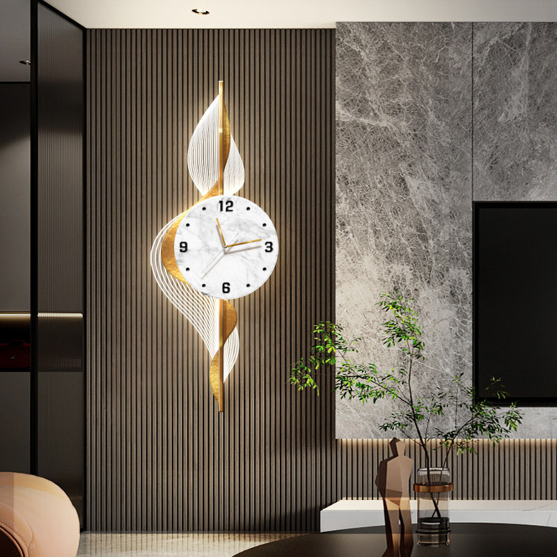 客厅钟表挂画电视背景墙格珊壁灯画轻奢高级感led发光时钟装饰画