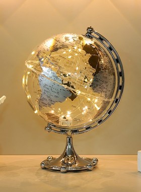 透明地球仪摆件发光高级感家居客厅电视柜酒柜办公室装饰品礼物