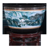 景德镇陶瓷鱼缸手绘山水特大号摆件乌龟缸睡莲水仙缸家用阳台水缸